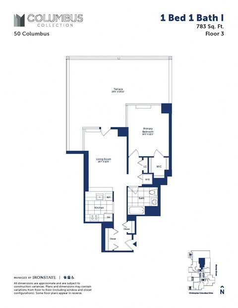 a floor plan of a 1 bed 1 bath apartment